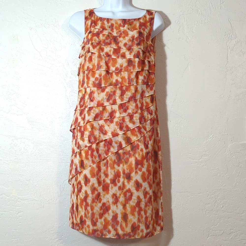 Ann Taylor Orange Layered Ruffle Semi-Formal Cocktail Wedding Guest Mini Dress